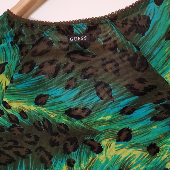 Playful Peacock Brightly Colored Leopard Blend V-Neck with Lace Edging - Picture 13 of 13